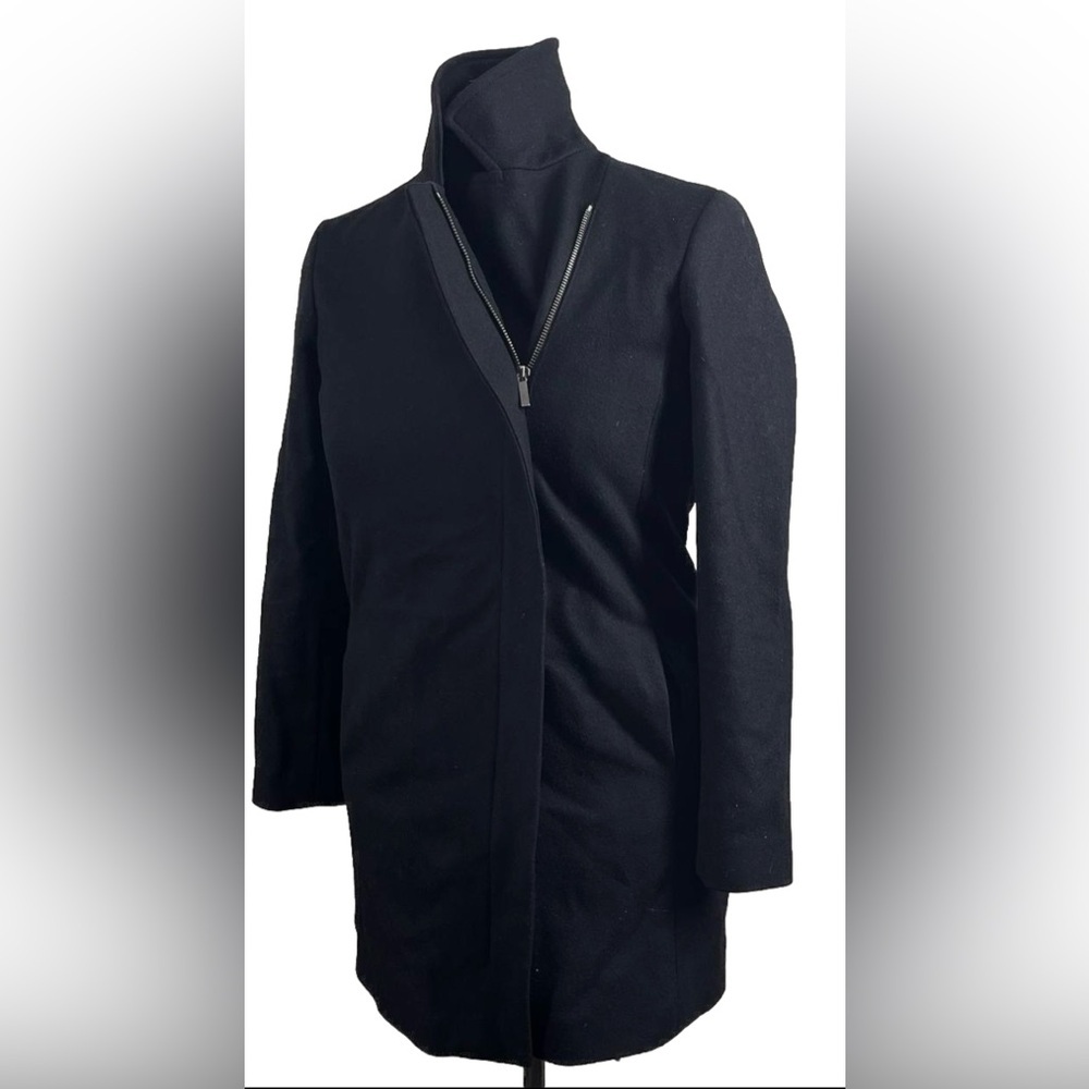 Women’s Armani Exchange Black Wool Blend Dress Coat Sz Small Asymmetric Zip Up